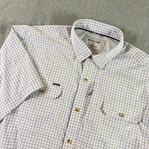 Poncho Outdoors Fishing Shirt XXL Blue Plaid Magnetic Pockets Vented Gorpcore
